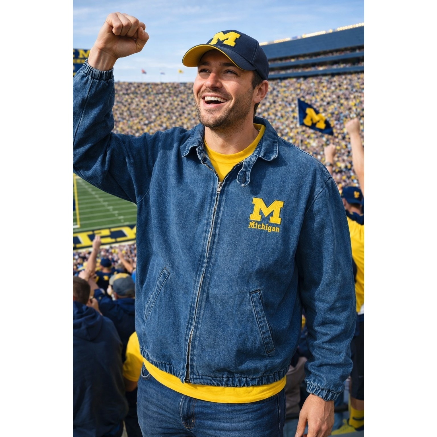 Vintage Chalk Line Denim Jean Jacket Embroidered University Of Michigan Large